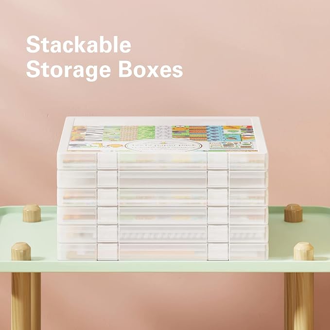 iBune 6 Pack 12x12 Paper Organizer, Scrapbook Paper Storage, Plastic Craft Organizers Storage, Art Supply Photo Sticker Storage Case, Inner Size 12.2 x 12.2 x 0.85 in