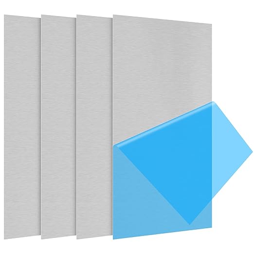 4Pack 5052 H32 Thin Aluminum Sheet Metal 6 x 12 x 0.012 (12Mil) Aluminum Plate Covered with Protective Film, Rectangle 0.3MM Thin Aluminum Metal Plate for Crafting, DIY, Handcraft, Backsplashes
