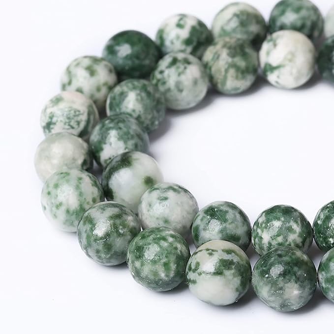 45pcs 8mm Natural Green Spot Stone Stone Beads for Jewelry Making Loose Spacer Round Beads DIY Bracelets Necklaces 15" (8mm, Green Spot Stone)