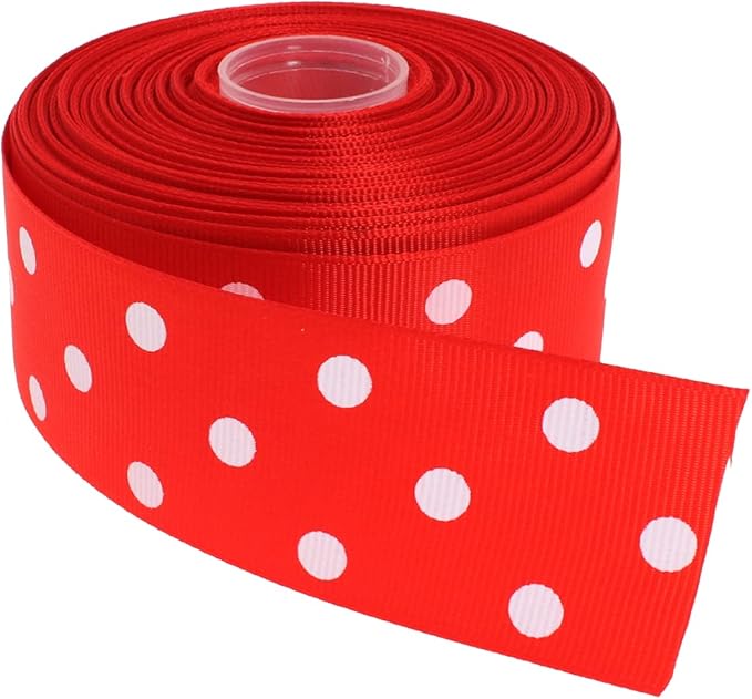 Polka Dot Grosgrain Ribbon 25 Yard Each Roll 100% Polyester (1/1-2", Red)