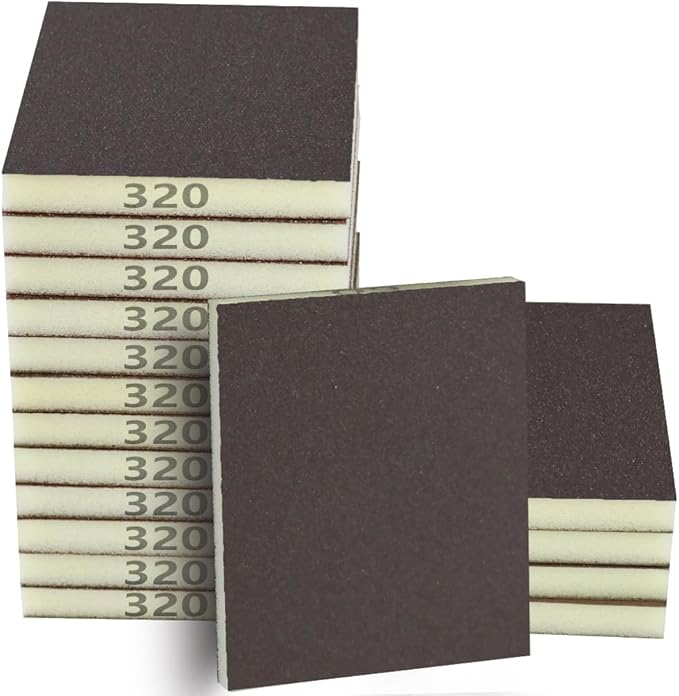 16PCS 320 Grits Sanding Sponge Fine Coarse Sanding Block, Washable and Reusable Wet Dry Sandpaper Sponge， Sander Sponges for Wood Drywall Metal Wood