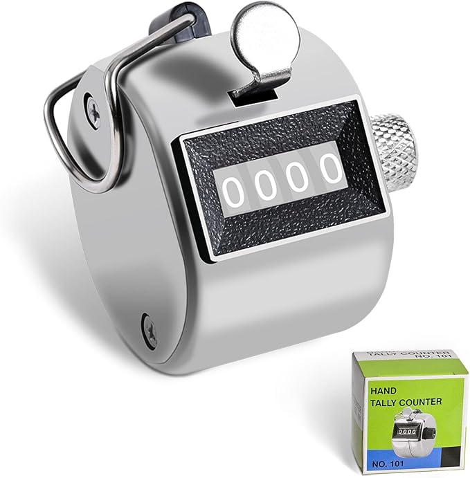 Metal Tally Counter Clicker Counter Handheld Pitch Counter, Manual Mechanical 4-Digit Number Click Counter, One Hand Counter Clicker Digital Counting for Coaching Knitting People Lap Fishing Golf&Row