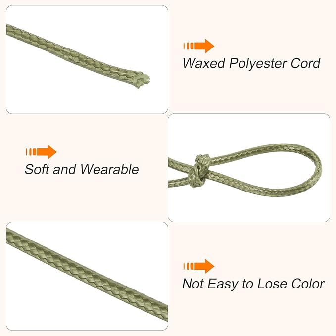 MECCANIXITY Waxed Cord 2.5mm Waxed Polyester Cord 87 Yard Wax String for Bracelet Making, Necklaces, Beading, Jewelry Making and DIY Crafts(Army Green)