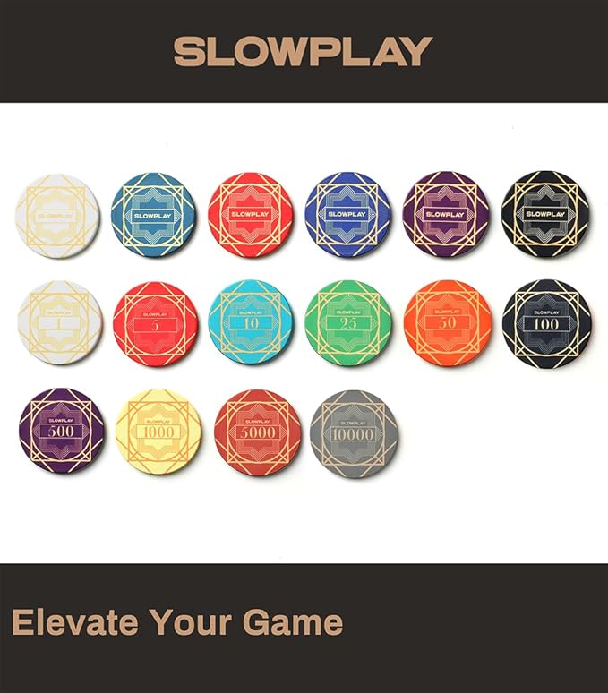 SLOWPLAY Nash Ceramic Poker Chips in Bulk, Casino Grade Ceramic 10-Gram Poker Chip for Texas Hold'em, 39mm Professional Chips Pack of 50 (White)