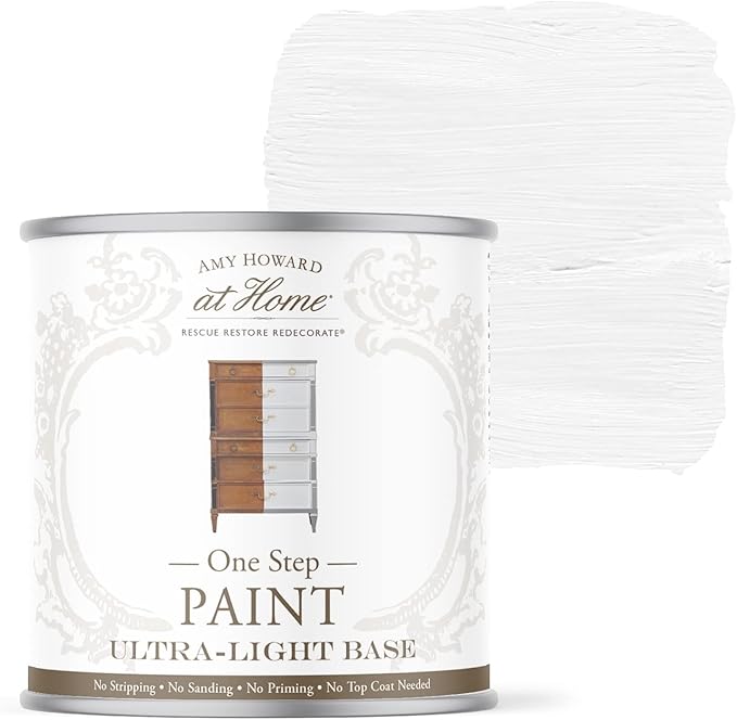 AMY HOWARD AT HOME Chalk-Based One Step Paint for Furniture, Cabinetry, Decor, Finish, and More | No Stripping, Sanding, or Priming | Ultra-Light Base | 16 Ounce | Weybridge White