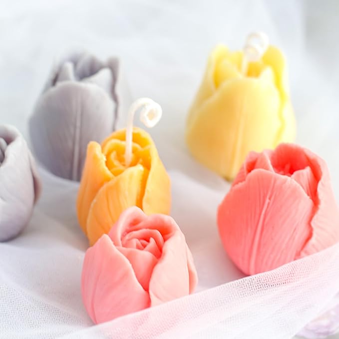 2Pcs Tulip Silicone Candle Flower Wax Mold Silicone for Candles Resin Making Molds Moldes De Silicona para Hacer Velas Artesanales De Silicona,for Making Mothers Day Gifts for Mom Daughter