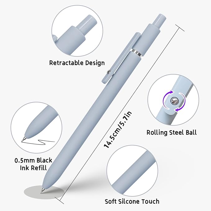 Gel Pens, 10Pcs 0.5mm Black Ink Pens Fine Point Smooth Writing Pens, High-End Series Retractable Pens for Journaling Note Taking, Cute Office School Supplies Gifts for Women (10 Pcs Morandi)
