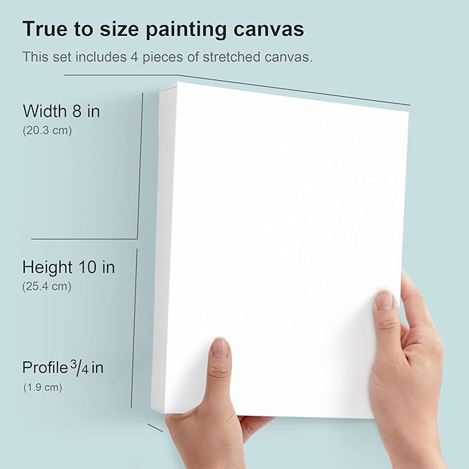 PHOENIX 8x10 Inch 4 Pack Artist Canvas - Small Stretched Canvases for Painting - 3/4 Inch Profile, 100% Cotton 11 Oz. Gesso Primed White Blank Professional Canvas Oil & Acrylic Paints