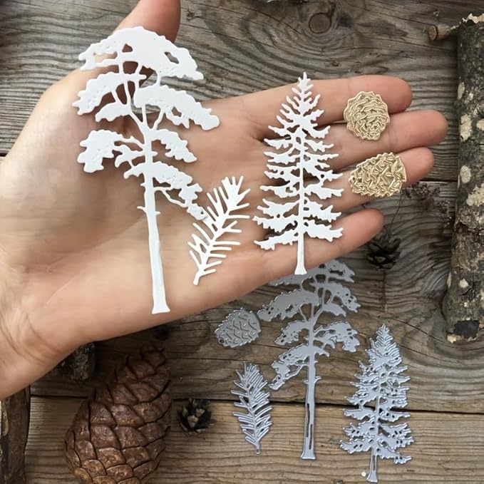 Lapoo Flowers Metal Cutting Die for Scrapbooking - Durable, Cut Stencils for DIY Scrapbook Photo Album Decorative Paper Card, Card Making Supplies, Embossing (A Set of Pine Trees 3.6 x 4.1 in)