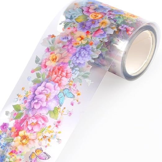 1 Roll Colorful Floral Washi Tape for Scrapbooking Scrap Booking Supples Kit Cute Butterfly Tapes Sticker Spring Flower Washi Tapes Transparent PET Tape Stickers for Journaling Junk Journal supplies