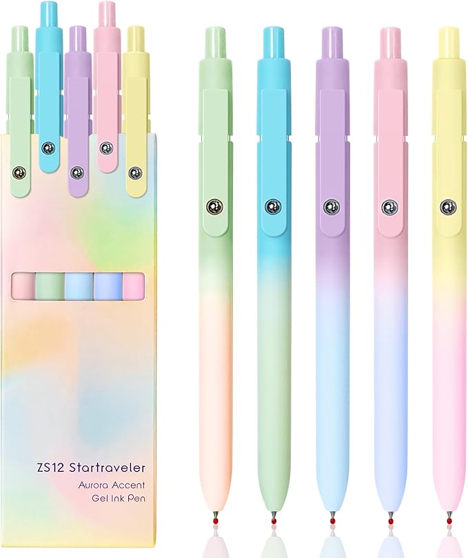 Gel Pens, 5 Pcs Medium Point Smooth Writing Pens Cute Pens for Women, High-End Series 0.7mm Black Ink Pens for Journaling Note Taking, School Office Supplies (5 Pcs Gradient Morandi)