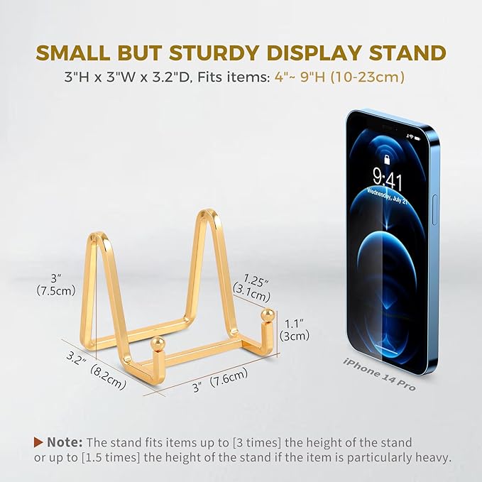 Plate Holder Easel Display Stand - 3 inch Metal Plate Stands for Display - Tabletop Picture Stand - Gold Iron Easels for Display Pictures | Photo Frames | Book | Decorative Plates | Plaque - 1 Pack