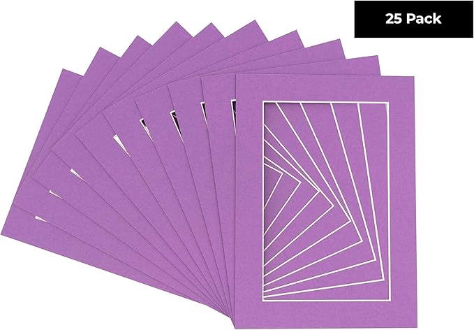 5x7 Mat for 8.5x11 Frame - Precut Mat Board Acid-Free Show Kit with Backing Board, and Clear Bags Dark Purple 5x7 Photo Matte Made to Fit a 8.5x11 Picture Frame Matboard for Framing, Pack of 25 Mats