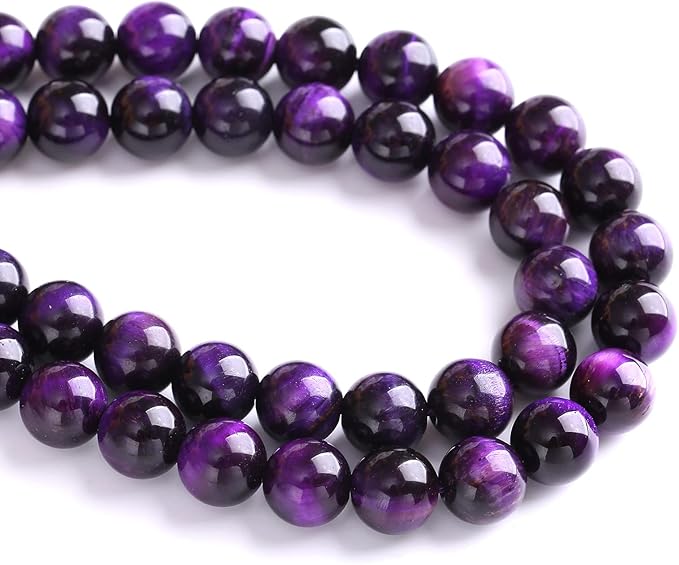 12mm 32pcs A+ Natural Purple Tiger Eye Stone Beads Round Spacer Loose Beads for Jewelry Making DIY Bracelet Necklace 15" Inch