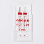 Organ Twin Sewing Machine Needles (Double Needle) Size 90/14 3.0mm, for Medium-Heavy Fabrics, Topstitching, Hems, Compatible with Singer, Brother, Janome Home Machines