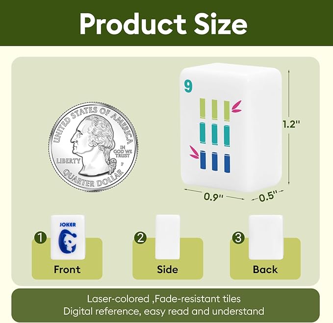Mahjong Tile Set Equipped with Mahjong Instructions, 166 Quality White Engraved Tiles, 1.2 inch American Mahjong Tiles Set with Carrying Bag/Dice/Chips, Creative Design Patterns, Ideal Mahjong Gifts