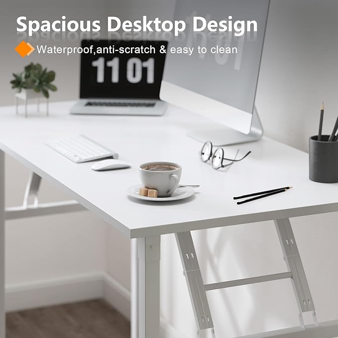 Need Folding Desk, 54 inch Large Computer Desk for Home Office, No Install Needed Study Student Writing Table Desk Workstation, White