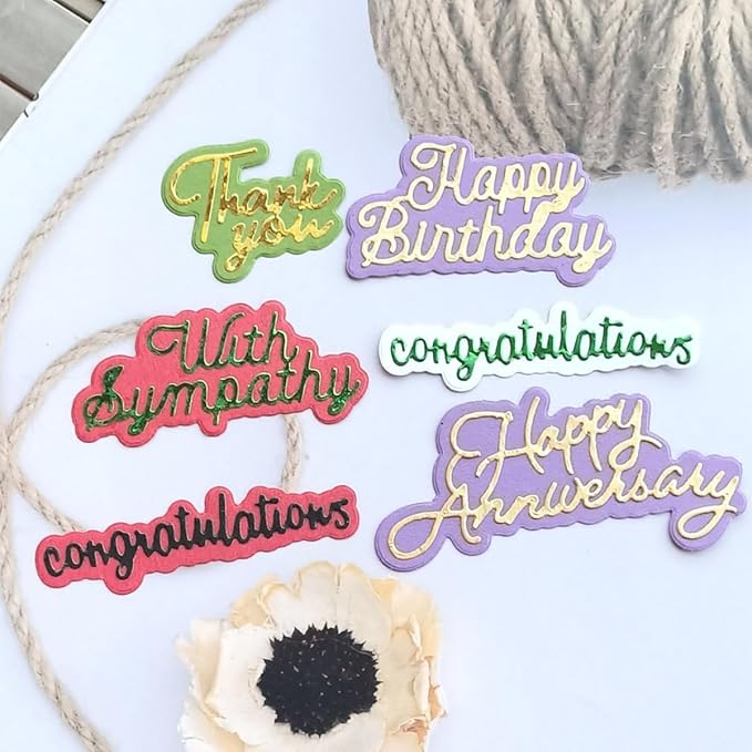 Metal Cutting Dies DIY Merry Christams Embossing Stencil Template Scrapbooking Card Making Mold Photo Album Arts Crafts Tools (Thank You Happy Birthday Congratulations-10x7.6cm)