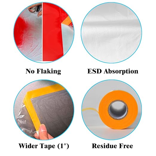 LLPT Tape and Drape 59.1”(Unfolded) x 66 Ft Each 2 Pack Pre-Taped Masking Film 0.27 Mil Painters Plastic Drop Cloth for Auto Wall Furniture Painting Protection (MFT1502)