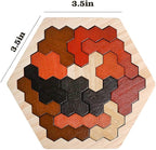 Skrtuan Wooden Hexagon Puzzle for Kids & Adults, Montessori STEM Educational Toy with Colorful Shapes, Logic IQ Brain Teaser Game for Kids, Geometry Tangram Gift