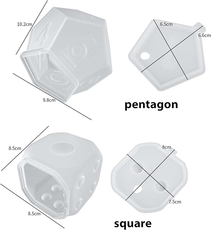 4 Pack Resin Mold Set - 4 Inch Dice, Triangle, Pentagon, 3D Candle & Chocolate Mold for Resin Candle & Soap Making