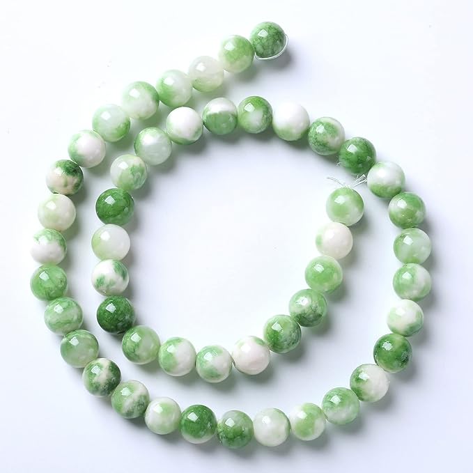 60pcs 6mm Natural Green White Persian Jade Stone Round Beads for Jewelry Making Loose Spacer Beads DIY Bracelets Necklaces 15" (6mm, Green Persian Jade)