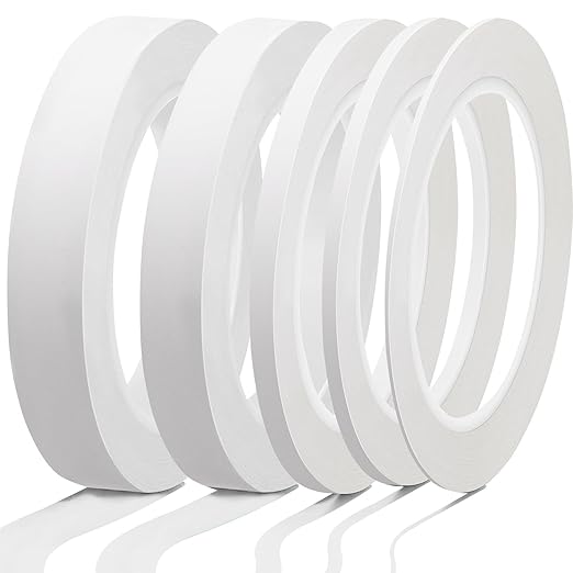 Xuniea 5 Rolls of Vinyl Tape Masking Tape Automotive Car Auto Paint for Curves, High Temperature Vinyl Low Tack(White,1/16, 1/8,1/4, 1/2, 3/4 Inch)