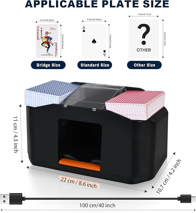 Nileole Quiet & Rechargeable 2 Decks Card Shuffler, Automatic 2000 mAh Quiet Electric Shuffler, Playing Cards, Texas Hold'em, Poker, Home Card Games, Blackjack