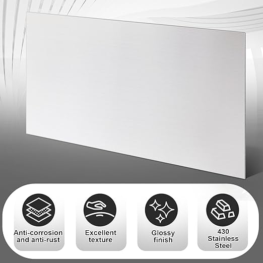 2 Pcs 430 Stainless Steel Sheet Metal 12 x 6 Inches 24GA Metal Plates Panel #4 Brushed Finish Magnetic Mount Board Wall Food Truck Restaurant Crafting Kitchen Floor Trailer Garage Gym