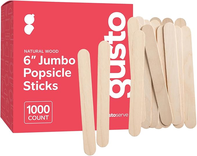 Gusto [1000 Count] Jumbo 6 Inch Wooden Multi-Purpose Popsicle Sticks, Craft Sticks for ICES, Ice Cream, Waxing, Tongue Depressor Wood Sticks -(Formerly Comfy Package)