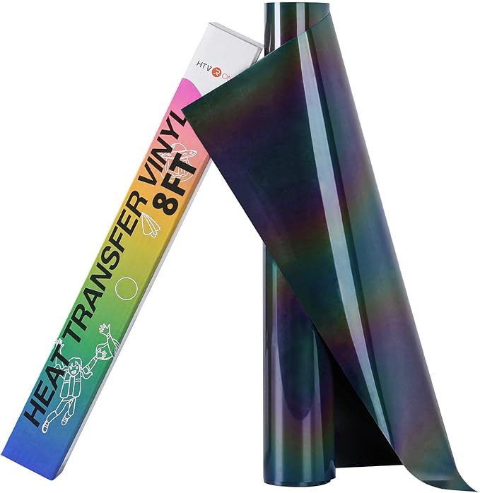 HTVRONT Reflective HTV Heat Transfer Vinyl Roll - 12" x 8ft Reflective Iron on for Shirts, Reflective HTV for Cricut & Cameo - Easy to Cut & Weed for Heat Design (Reflective Rainbow)