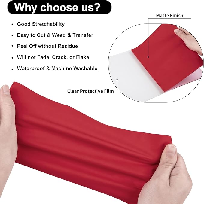 VINYL FROG Heat Transfer Vinyl Roll HTV Vinyl - 12" x12ft Red Iron on Vinyl for T-Shirts, Heat Press Vinyl for DIY Craft Designs (Red)