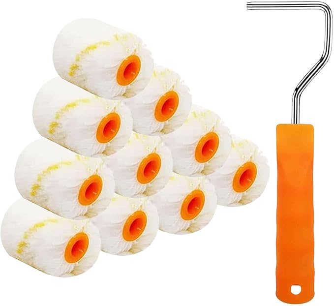 10 Pieces Paint Roller Cover with Frame Set, 2 inch Microfiber Roller Covers, Washable Covers for Roller Frame, House Painting Supplies, Naps for Paint Roller Brush for Painting Walls Ceilings