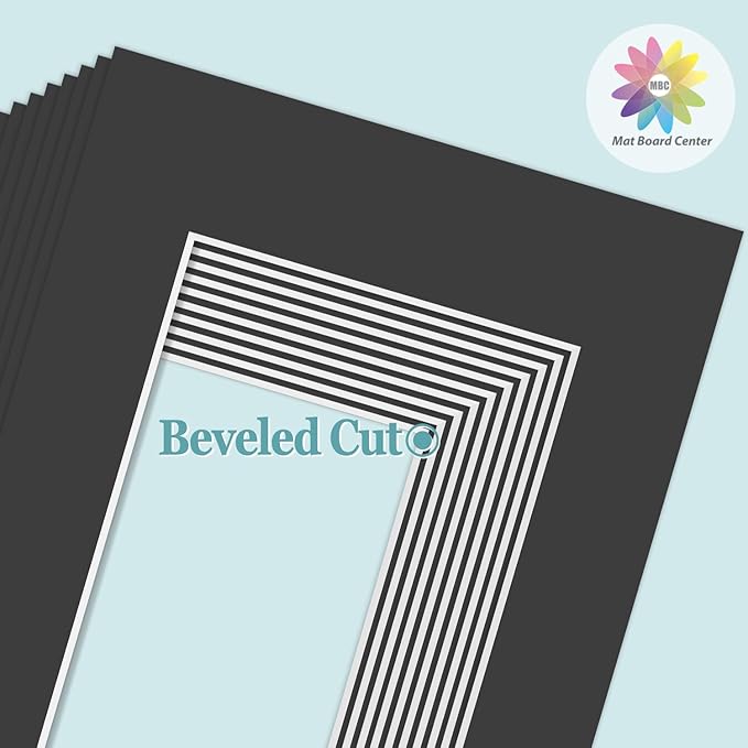 MBC MAT BOARD CENTER, 10 Pack 4x6 for 3x5 Black Picture Mats Frame Mattes, Bevel Cut, Acid Free, 4-ply Thickness