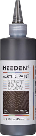 MEEDEN Raw Umber Acrylic Paint: Matte Finish 250ml/8.45oz Soft Body Bulk Acrylic Colors in Ergonomic Bottle - Fluid Flow Art Paints for Artists Canvas Painting