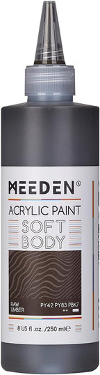 MEEDEN Raw Umber Acrylic Paint: Matte Finish 250ml/8.45oz Soft Body Bulk Acrylic Colors in Ergonomic Bottle - Fluid Flow Art Paints for Artists Canvas Painting