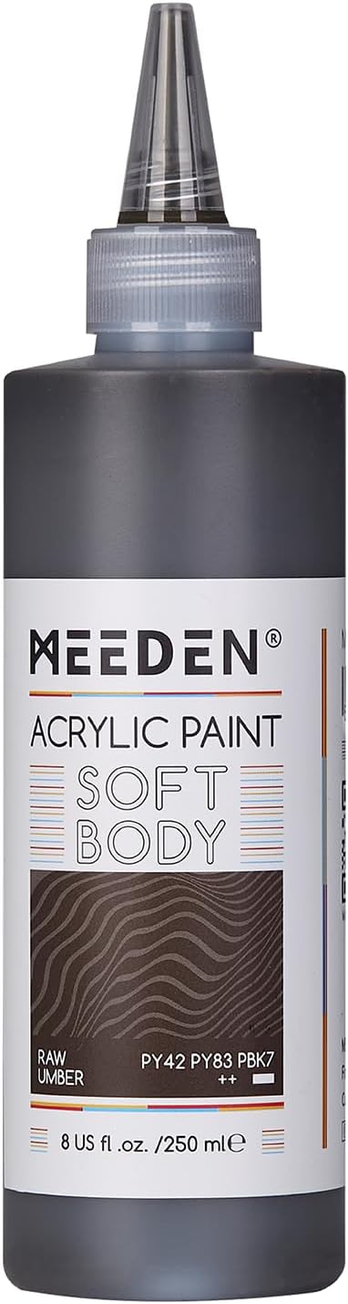 MEEDEN Raw Umber Acrylic Paint: Matte Finish 250ml/8.45oz Soft Body Bulk Acrylic Colors in Ergonomic Bottle - Fluid Flow Art Paints for Artists Canvas Painting