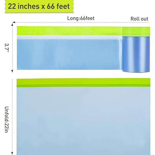 Pre-Taped Masking Film for Painting - 22" x 66' Painters Plastic Sheeting with Automotive Paint Tape and Drape for Covering Cars, Walls, Windows and Furniture Protection (4 Rolls)