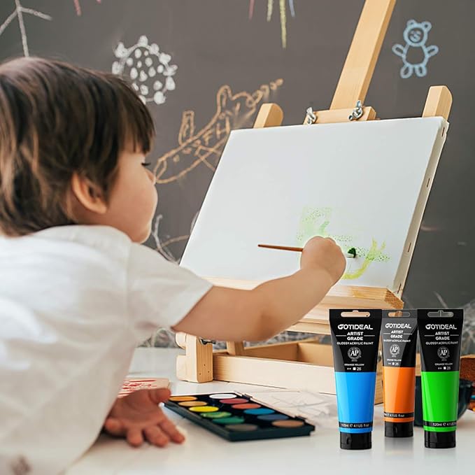 GOTIDEAL Acrylic Paint Mid Yellow Tubes(120ml, 4.1 oz) Non Toxic Non Fading,Rich Pigments for Painters, Adults & Kids, Ideal for Canvas Wood Clay Fabric Ceramic Craft Supplies (Mid Yellow)