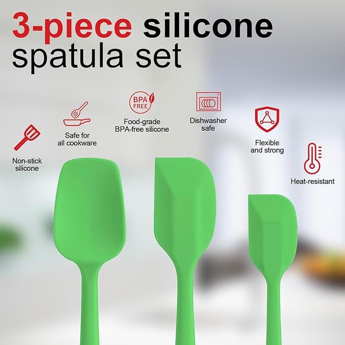 Silicone Spatula Set - Rubber Spatula - 600°F Heat Resistant Baking Spoon & Spatula (Dark Green)