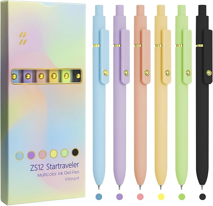 Colored Pens, 6 Pcs Colorful Pens Fine Point Smooth Writing Pen, 0.5mm Colored Ink Gel Pen for Journaling Note Taking Planner, School Supplies Gifts for Nurse Teacher (6 Pcs Gold Vibrant)