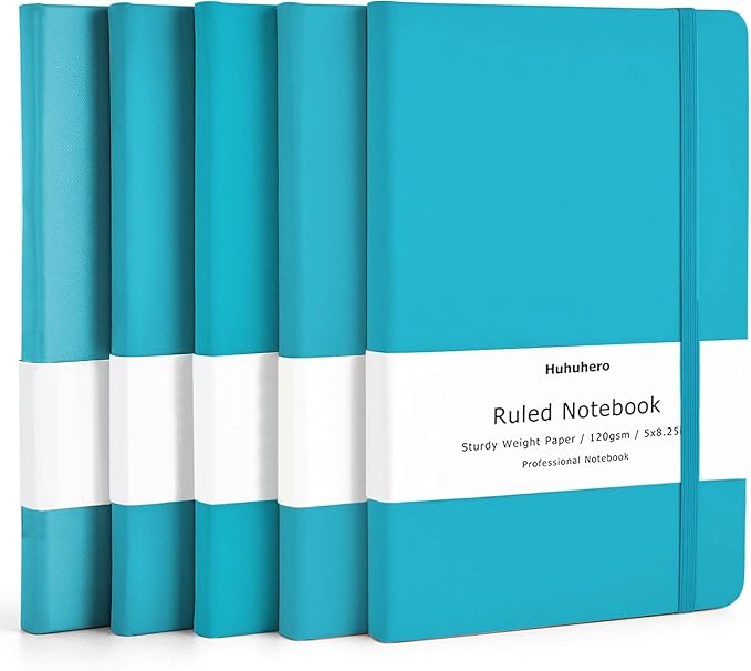Huhuhero Notebooks Journal, Ruled Notebook, Premium Thick Paper Lined Journal, Black Hardcover Notebook for Office Home School Business Writing Note Taking Journaling, 5"×8.25" (5, Teal)