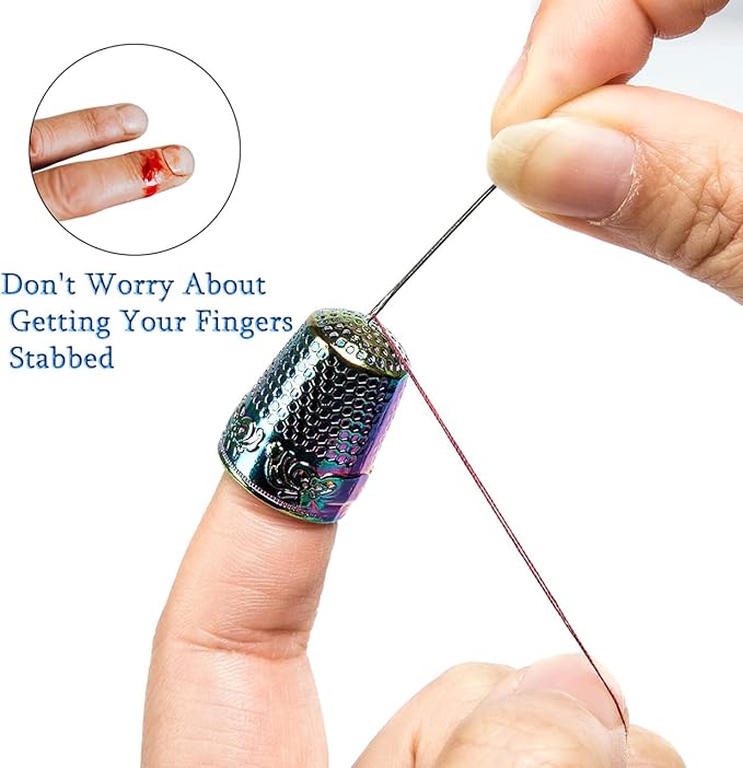 ZESION 4Pcs Sewing Thimbles, Metal Thimbles for Hand Sewing Finger Protector, Quilting Craft Accessories for Knitting Needlework DIY Tools, Dazzling