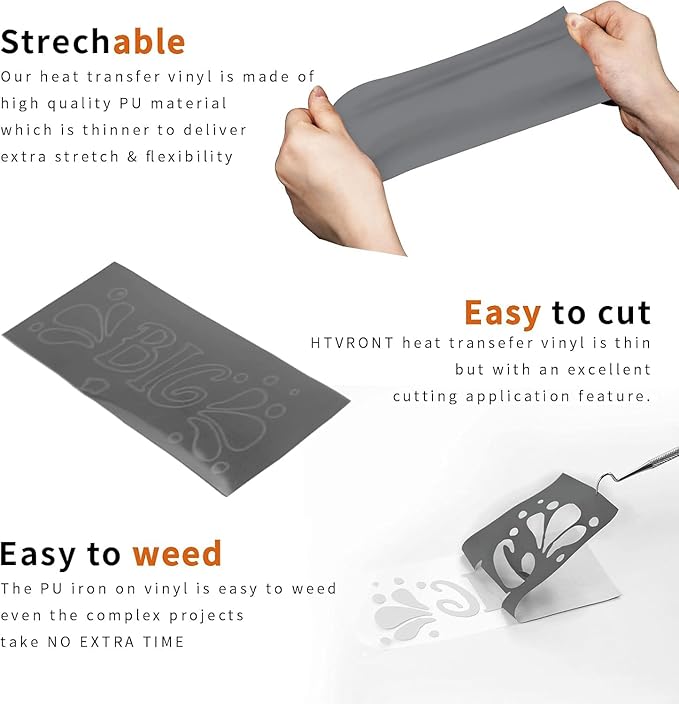 HTVRONT Silver HTV Heat Transfer Vinyl Bundle: 24 Pack 12"x12" Iron on Vinyl Sheets for T-Shirt (1 PTFE Sheet Included), PU HTV Easy to Cut & Weed for Heat Design