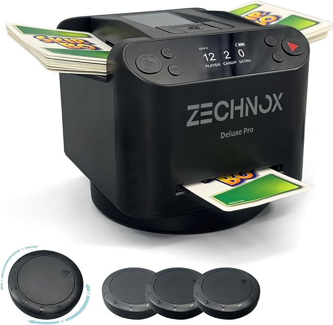 2025 New Smart 2-in-1 Automatic Card Shuffler and Dealer,Programmable Card Dealer,Card Shuffler 2 Deck,360° Rotation,Ultra Quiet,Rechargeable,Support 12 Players,with 4 Wireless Buttons (Jet Black)