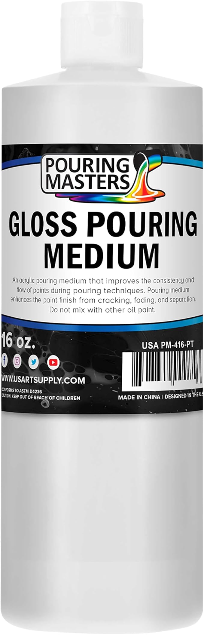 U.S. Art Supply Professional Gloss Pouring Medium 16oz (Pint) - Improves Paint Flow & Cell Effects Creator, Viscosity Adjuster for Art Acrylic Painting