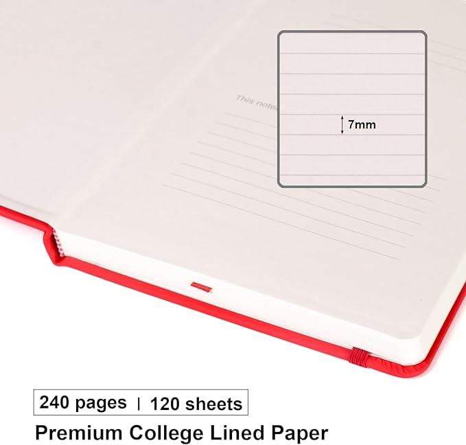 Comix Lined Journal Notebook for Women Men, Journaling Notebooks for Office School Home, 240 Pages, 5.5" x 8.3", College Ruled, A5, Hardcover, Red