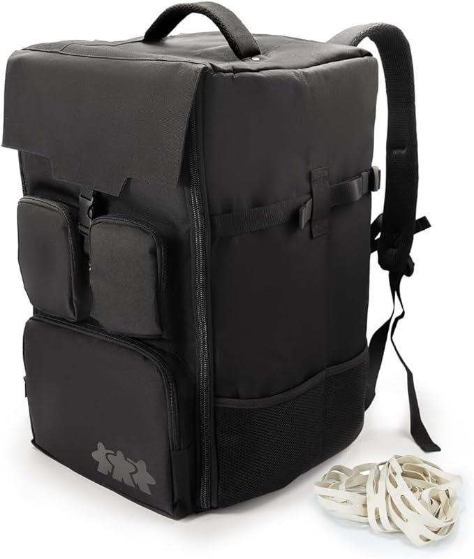 Board Game Backpack with 10 Board Game Bands, Padded Straps, Carrying Handle, Pockets for Small Games and Accessories