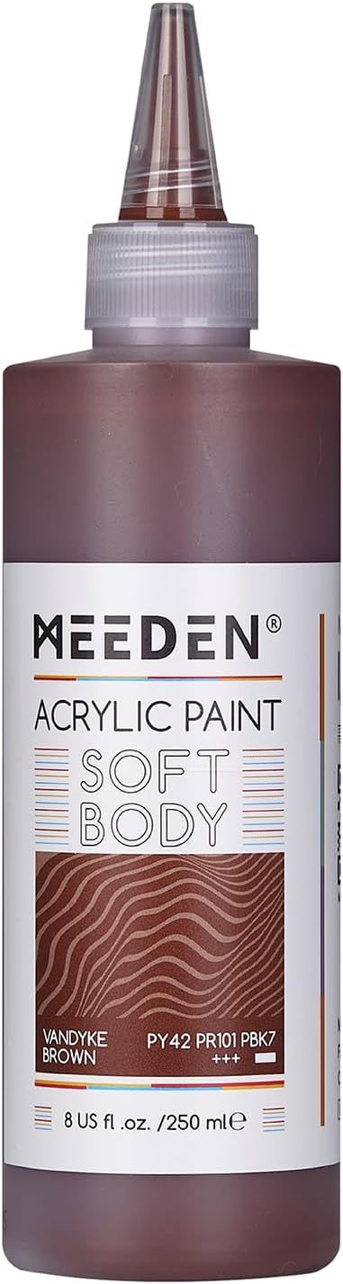 MEEDEN Vandyke Brown Acrylic Paint: Matte Finish 250ml/8.45oz Soft Body Bulk Acrylic Colors in Ergonomic Bottle - Fluid Flow Art Paints for Artists Canvas Painting