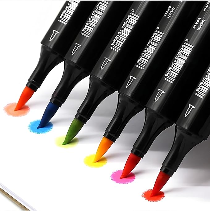 6 Colors Skin Tone Alcohol Markers Set, Double Tipped Soft Fine Tips and Brush Art Marker Set for Artist Beginers Adults Coloring Sketching (Light)